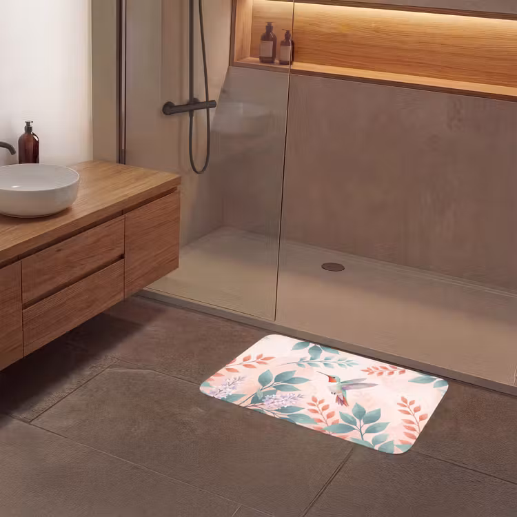 Kolibrie - Vliegen - Natuur - Illustratie - Kleurrijk Badmat middel -sfeer2