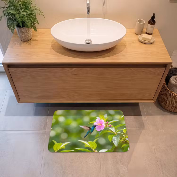 Kolibrie - Bloem - Natuur - Groen Badmat klein -sfeer1