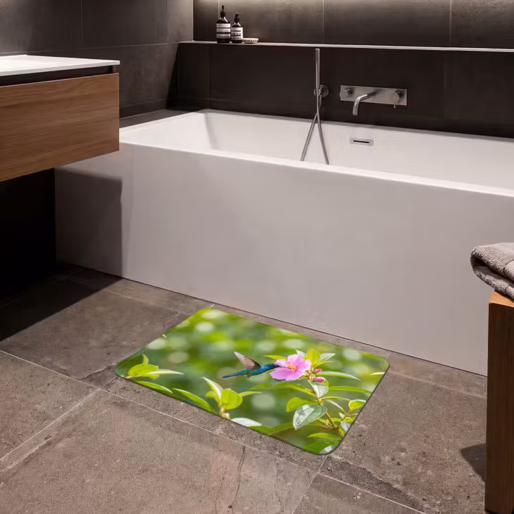 Kolibrie - Bloem - Natuur - Groen Badmat klein -sfeer3