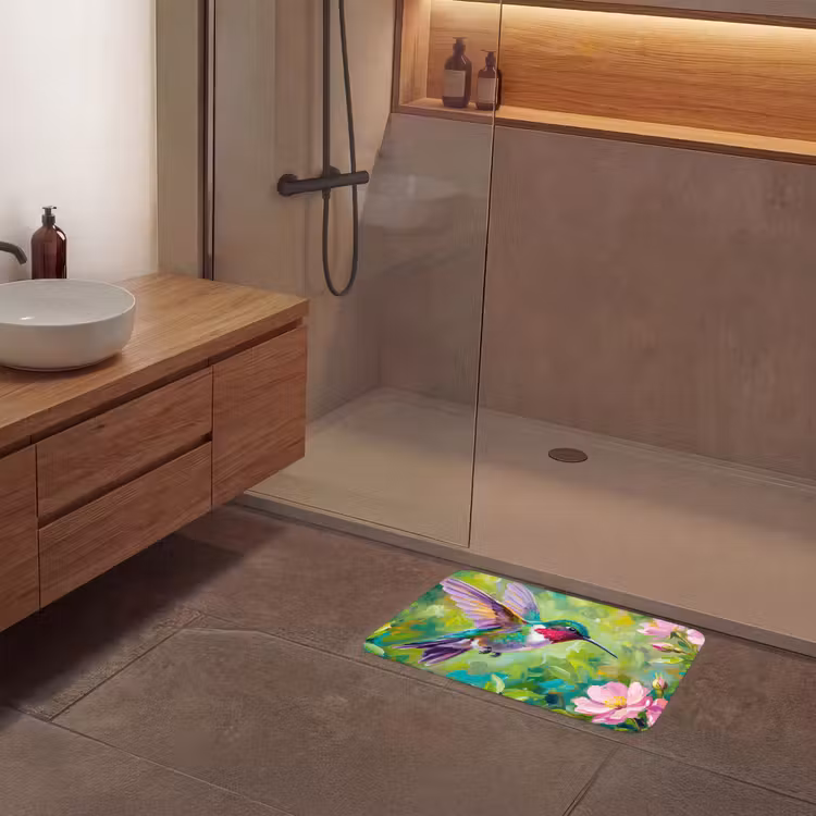 Kolibrie - Bloemen - Natuur - Kleurrijk Badmat klein -sfeer2
