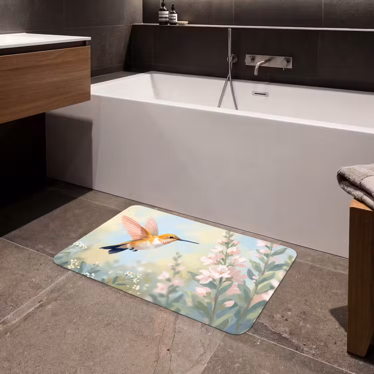 Kolibrie - Illustratie - Kleurrijk Badmat middel -sfeer3