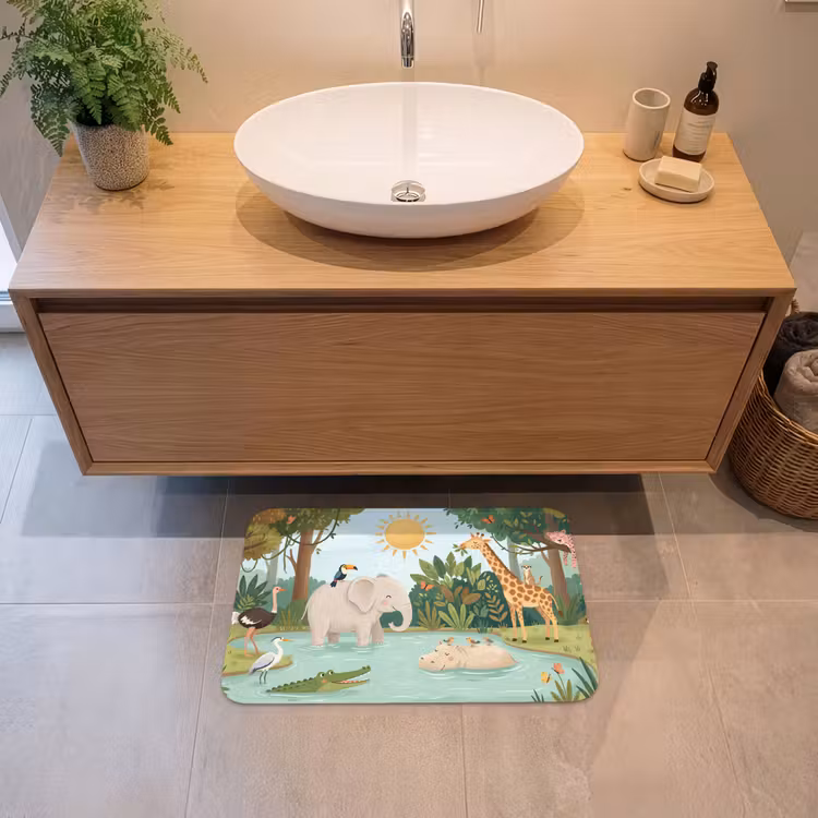 Jungle - Oase - Dieren - Kleurrijk Badmat klein -sfeer1