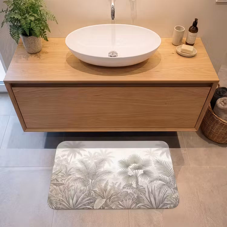 Jungle - Tropisch - Natuur -Vintage - Beige Badmat middel -sfeer1