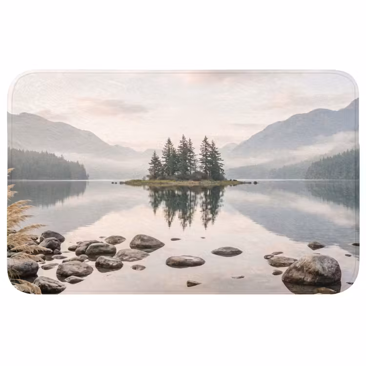 Meer - Bergen - Landschap - Groen Badmat klein -3d