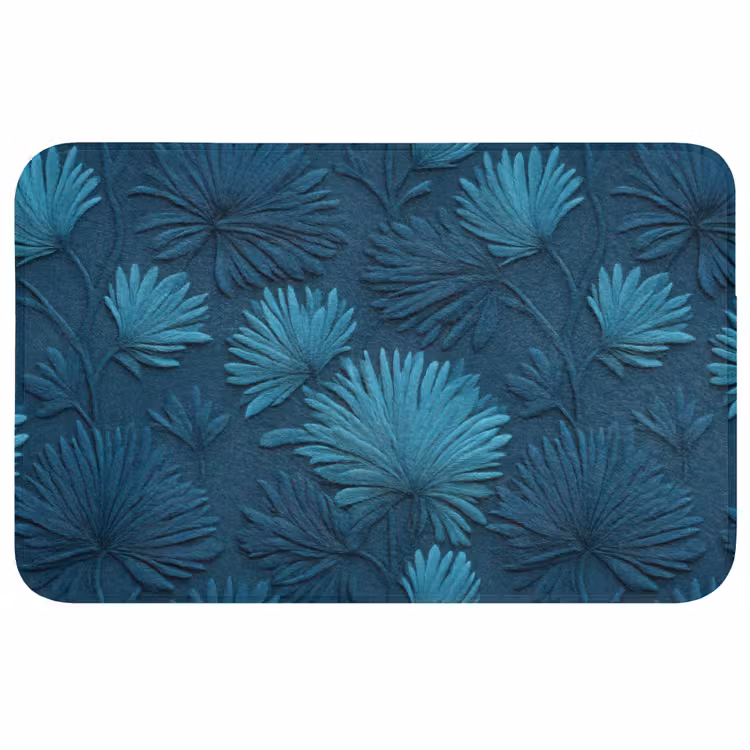 Bladeren - Reliëf - Patroon - Oceaanblauw - Modern Badmat klein 997 -3d