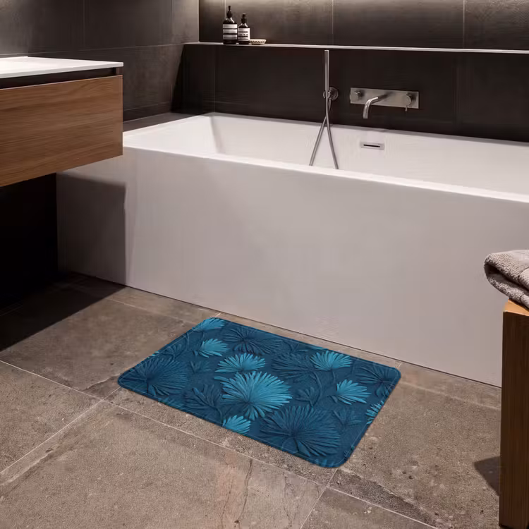 Bladeren - Reliëf - Patroon - Oceaanblauw - Modern Badmat klein 997 -sfeer3