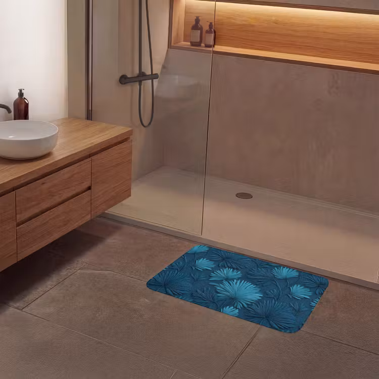 Bladeren - Reliëf - Patroon - Oceaanblauw - Modern Badmat klein 997 -sfeer2