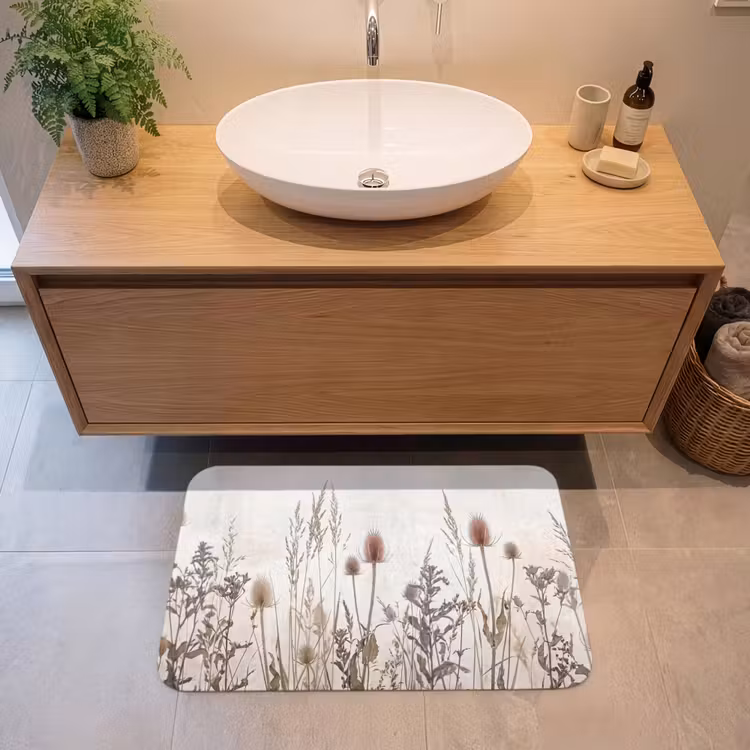Weidebloemen - Design - Sepia Badmat klein -sfeer1