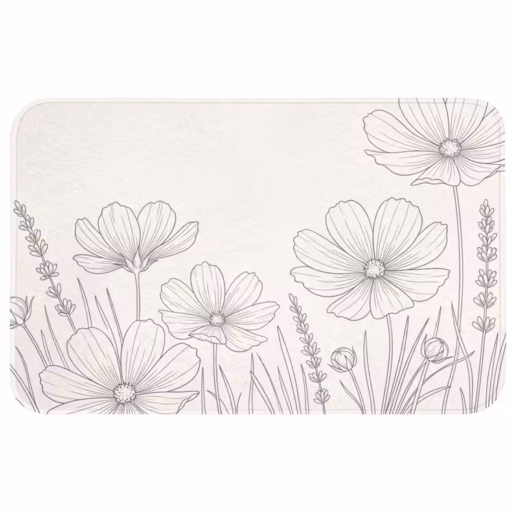 Minimalistisch - Modern - Bloemen - Beige Badmat middel -3d