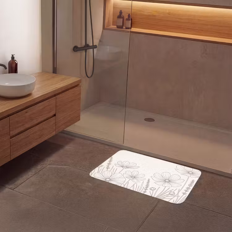 Minimalistisch - Modern - Bloemen - Beige Badmat middel -sfeer2