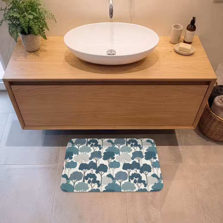 Modern - Bomen - Bos - Patroon - Blauw Badmat klein 997 -sfeer1