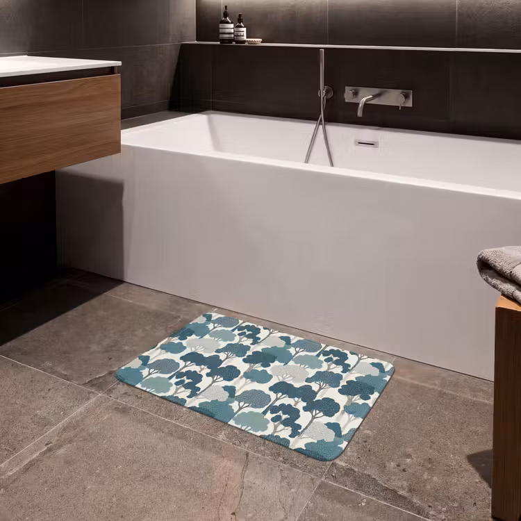 Modern - Bomen - Bos - Patroon - Blauw Badmat klein 997 -sfeer3