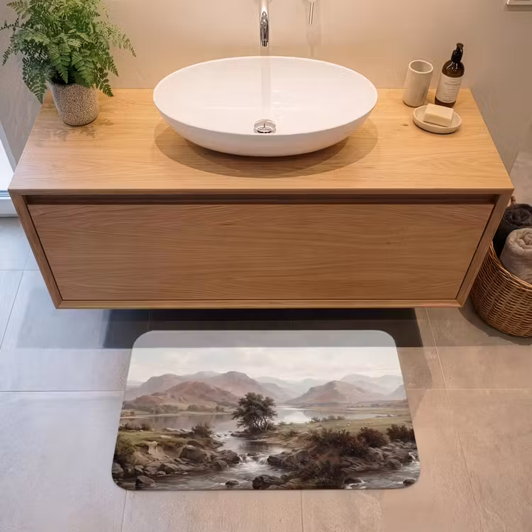 Berglandschap - Meer - Bergen - Vallei - Klassiek Badmat klein -sfeer1