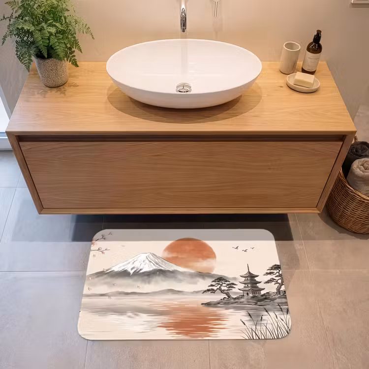 Bergtop - Meer - Bloesem Badmat klein -sfeer1