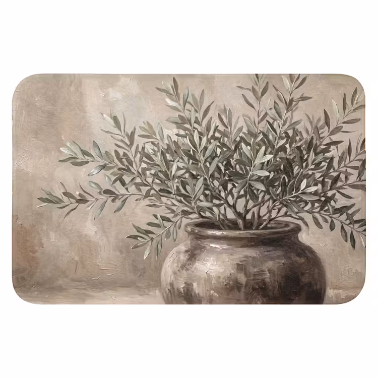 Olijfplant - Aardenpot - Abstract - Beige Badmat klein -3d