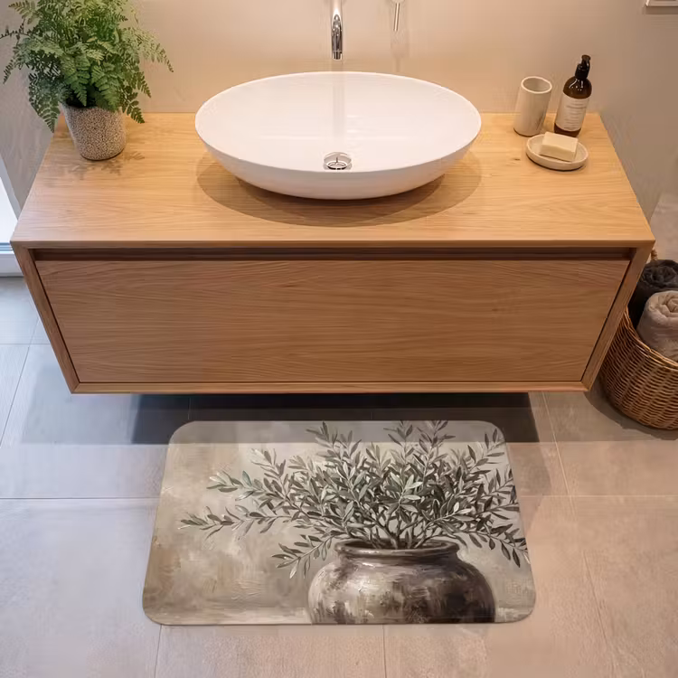 Olijfplant - Aardenpot - Abstract - Beige Badmat klein -sfeer1