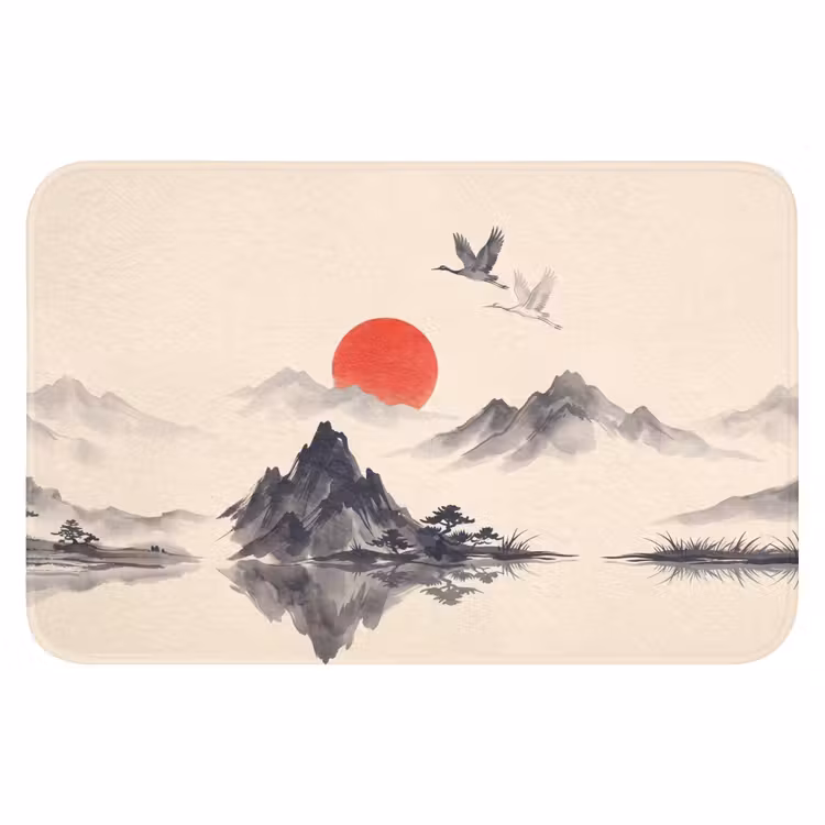 Oosters - Kraanvogels - Landschap Badmat klein -3d