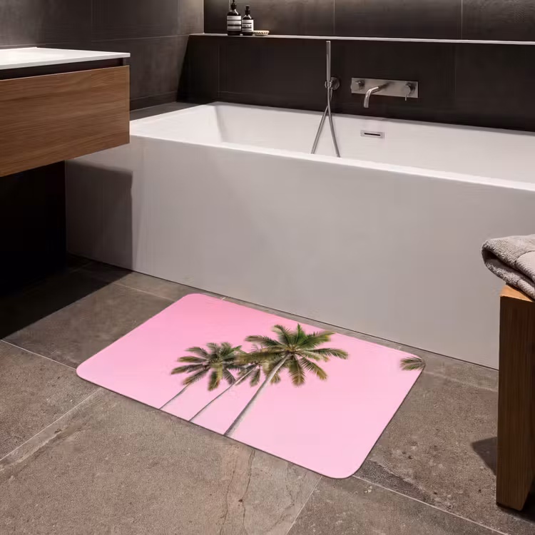 Palmboom - Tropisch - Pink Badmat klein -sfeer3