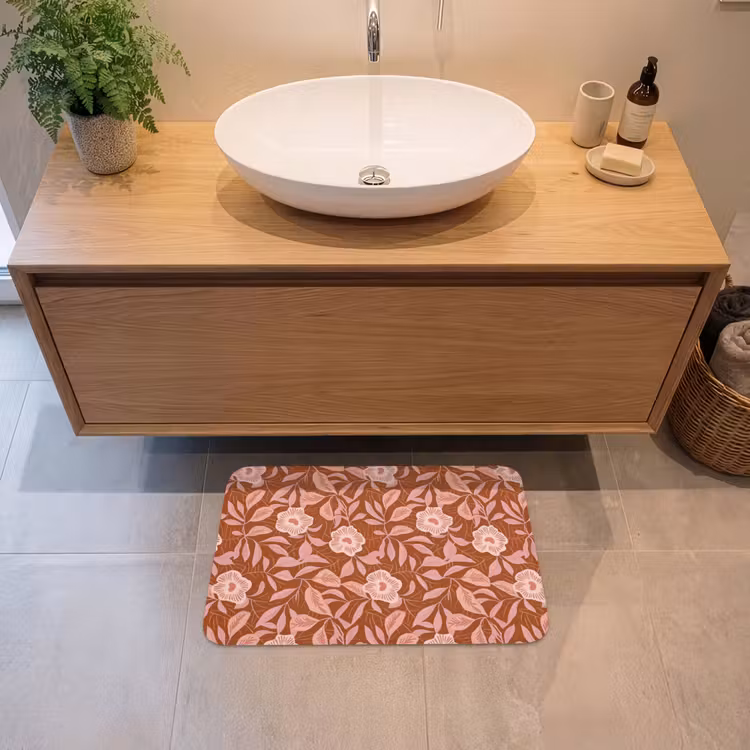 Patroon - Bladeren - Terracotta Badmat klein 997 -sfeer1