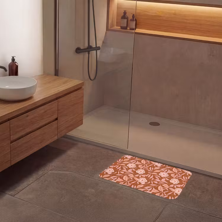 Patroon - Bladeren - Terracotta Badmat klein 997 -sfeer2