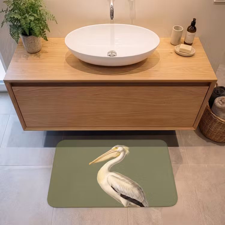 Pelikaan - Wit - Vogel - Klassiek - Natuur Badmat middel -sfeer1
