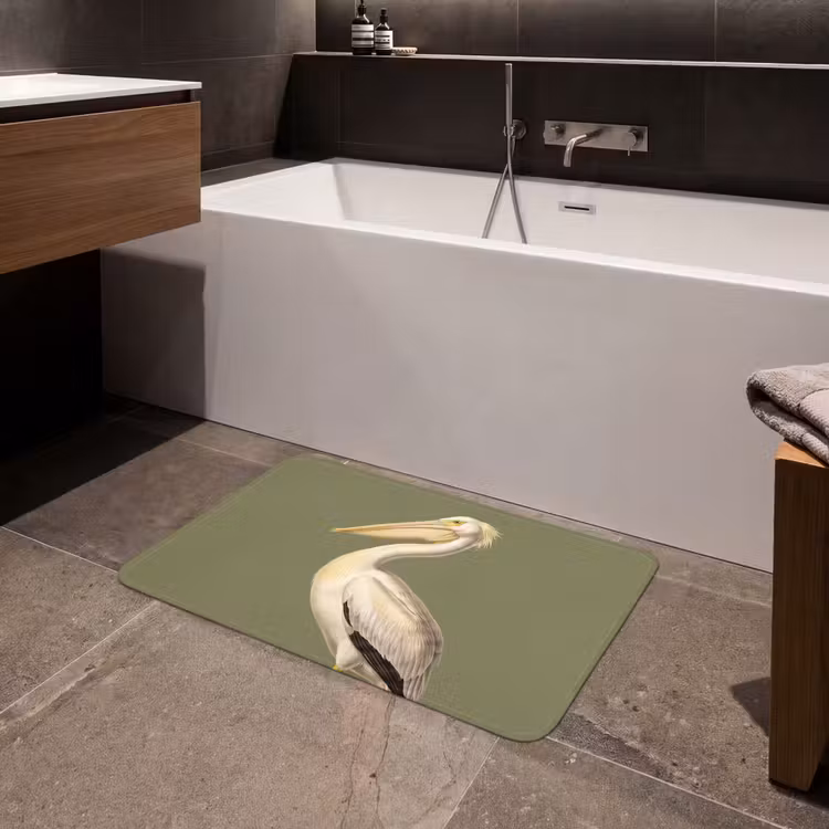 Pelikaan - Wit - Vogel - Klassiek - Natuur Badmat middel -sfeer3