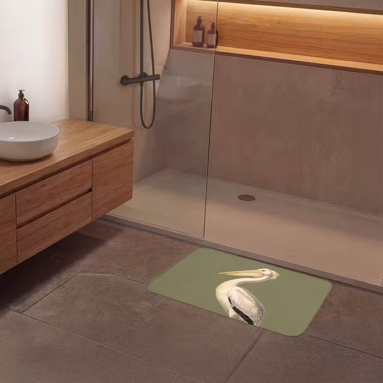 Pelikaan - Wit - Vogel - Klassiek - Natuur Badmat middel -sfeer2