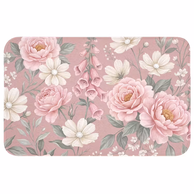 Pioenrozen - Vingerhoedskruid - Pink Badmat middel -3d