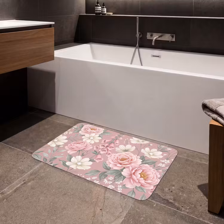 Pioenrozen - Vingerhoedskruid - Pink Badmat middel -sfeer3