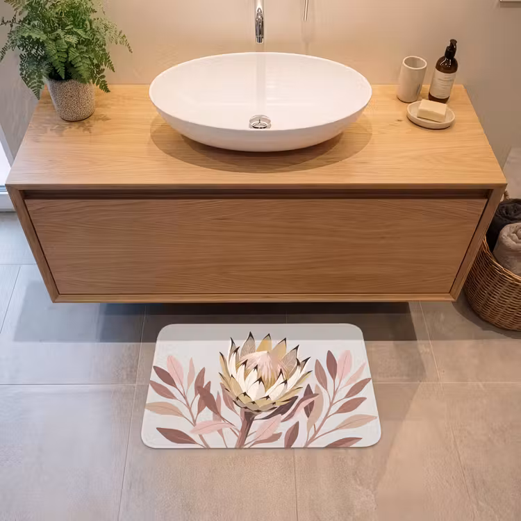 Protea - Bloem - Botanisch - Beige Badmat klein -sfeer1