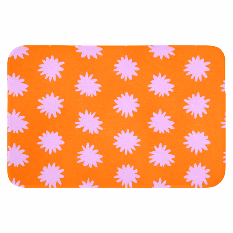 Retro - Bloemen - Oranje Badmat klein 997 -3d