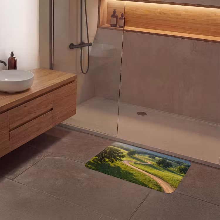 Weg - Weide - Natuur - Groen Badmat middel -sfeer2
