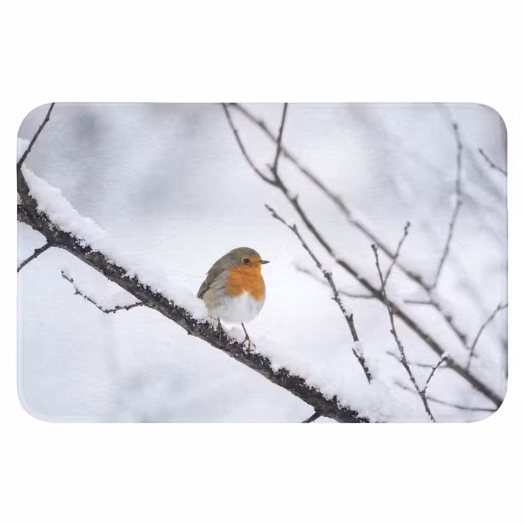 Roodborstje - Tak - Sneeuw - Winter - Levendig Badmat klein -3d