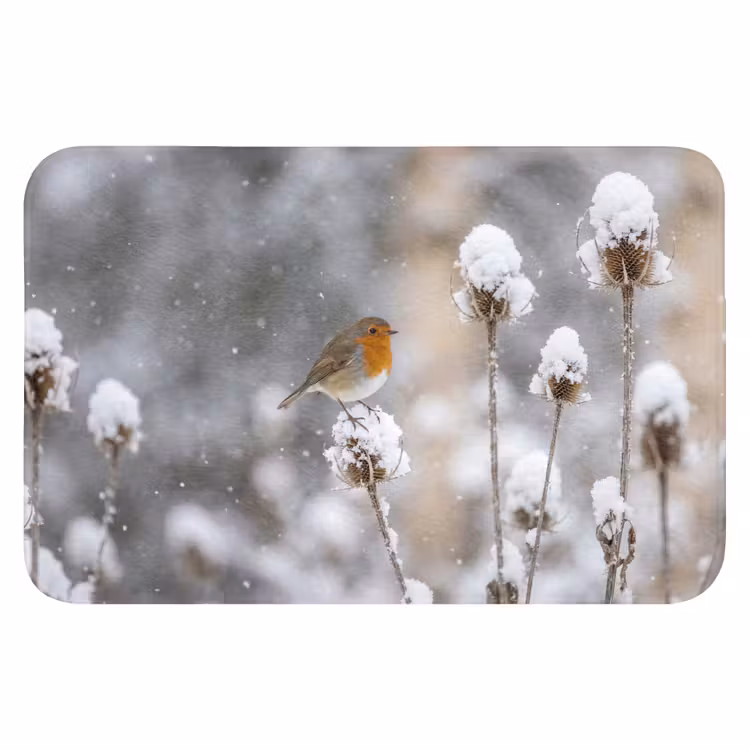 Roodborstje - Gedroogde bloem - Sneeuw - Winter - Vertederend Badmat klein -3d
