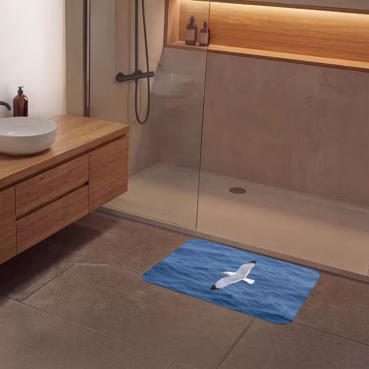Zeemeeuw - Oceaan - Blauw Badmat middel -sfeer2