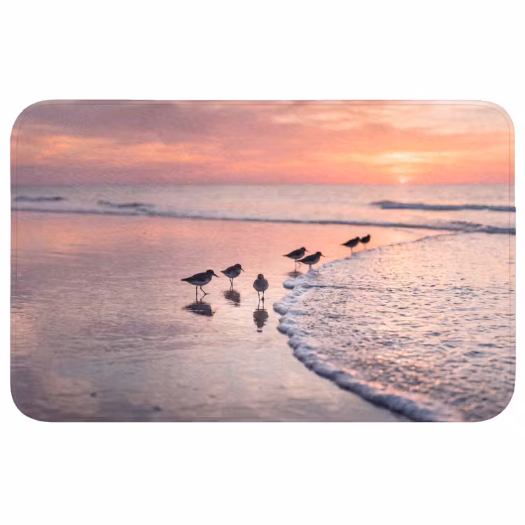 Meeuwen - Strand - Zee - Roze Badmat middel -3d