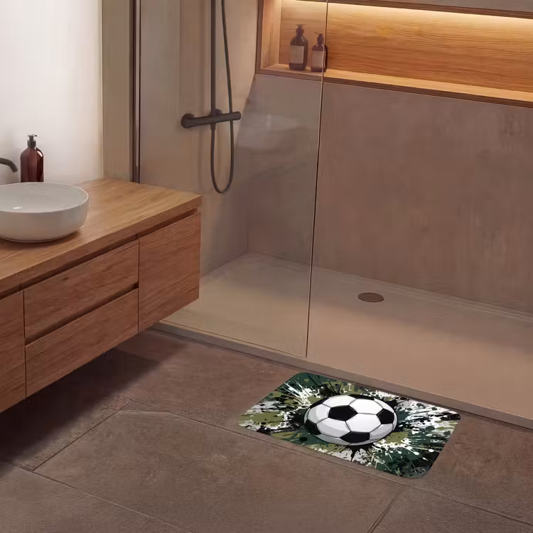 Voetbal - Verf - Spetters - Groen Badmat klein -sfeer2