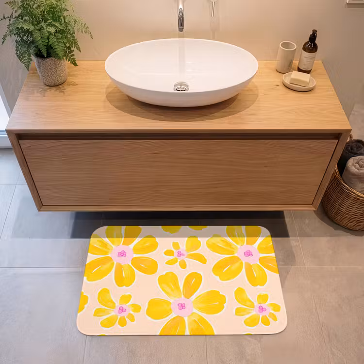 Zomers - Bloemen - Geel Badmat klein 997 -sfeer1