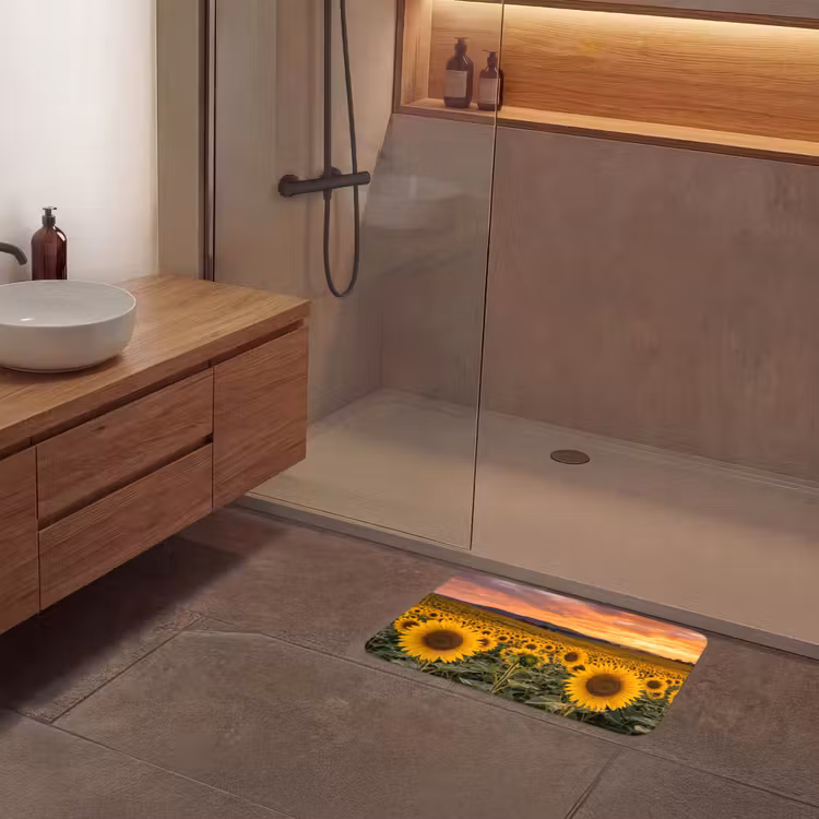 Zonnebloemen - Heuvellandschap - Geel Badmat klein -sfeer2