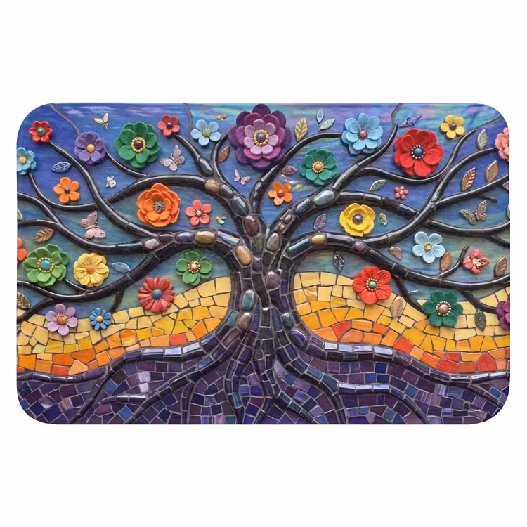 Levensboom - Mozaïek - Bloemen - Kleurrijk - Vrolijk Badmat klein -3d