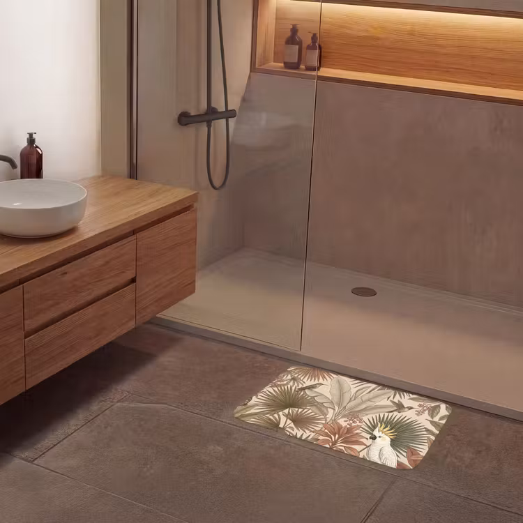 Tropisch - Vogels - Beige Badmat klein -sfeer2