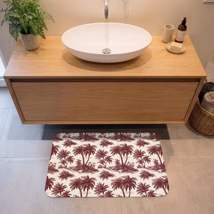Tropisch - Geometrisch - Bordeauxrood Badmat middel 997 -sfeer1