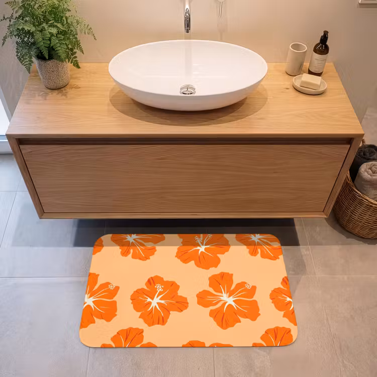 Tropisch - Hibiscus - Oranje Badmat klein 997 -sfeer1