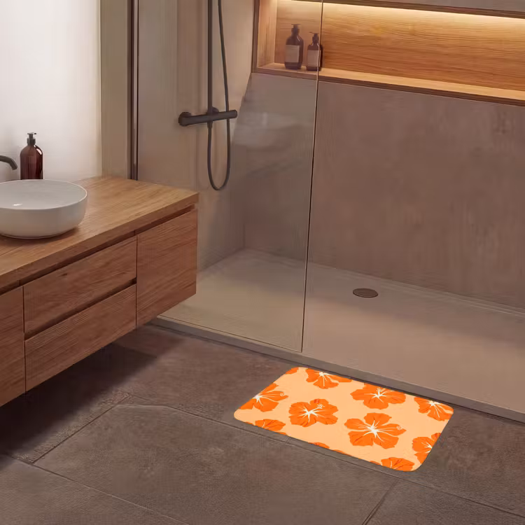 Tropisch - Hibiscus - Oranje Badmat klein 997 -sfeer2