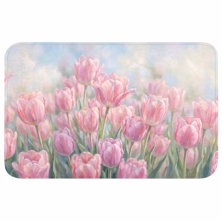 Tulpen - Veld - Lente - Roze Badmat klein -3d