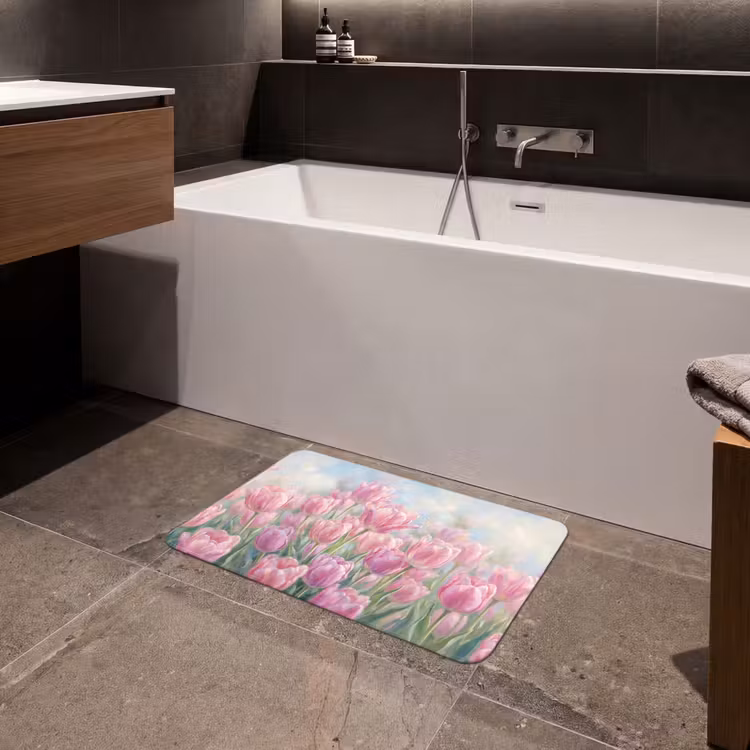 Tulpen - Veld - Lente - Roze Badmat klein -sfeer3
