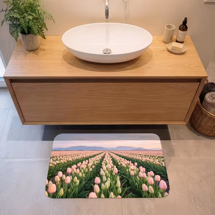 Tulpen - Landschap - Roze Badmat klein -sfeer1