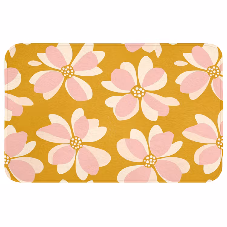Vintage - Bloemen - Okergeel Badmat klein 997 -3d