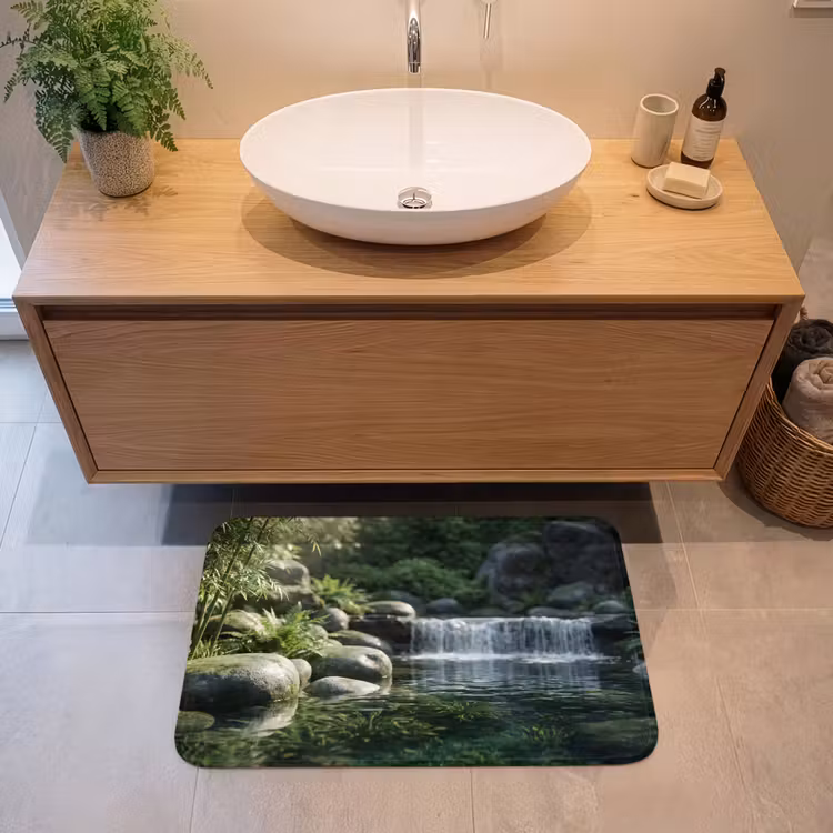 Beek - Waterval - Natuur - Groen Badmat klein -sfeer1