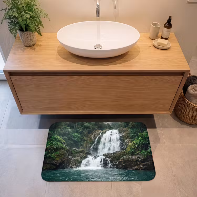 Waterval - Bos - Natuur - Groen Badmat klein -sfeer1